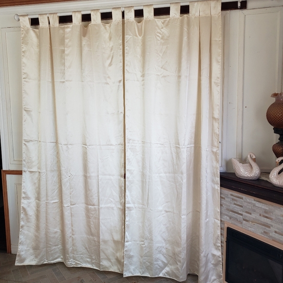 Satin Curtain Panels 2 pc Tab Top 86W x 80L Cream Shine Handmade Double Fabric - Picture 8 of 13